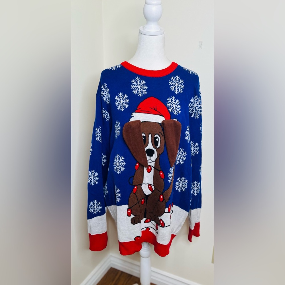 Ugly Christmas Sweater Blue Dog Design